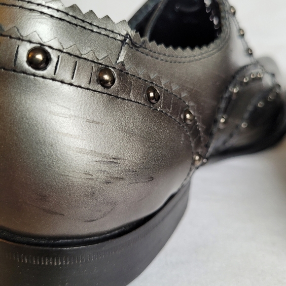 Jo Ghost Leather Made in Italy Brogue Pewter Dress Shoes Size 40 - Picture 7 of 12
